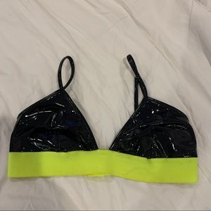 Black Vinyl Bralette with Neon Yellow Trim